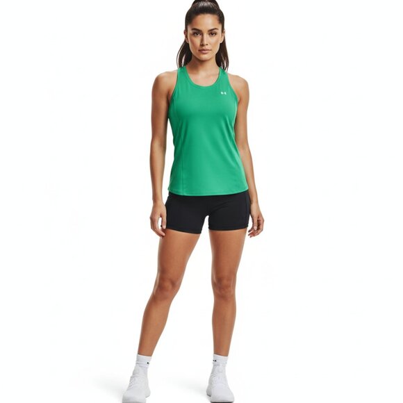 Under Armour Green Racetrack Gym Tank Top Sz M Stretchy Performance Activewear - Picture 1 of 5